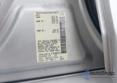 2018 Nissan Altima 2.5 S z USA, uszkodzony, nr VIN 1N4AL3AP1JC230001